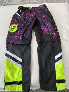 Fly Racing Kinetic OTB Hi Vis Pants Youth 26 Neon Pink Convertible Zip Vents